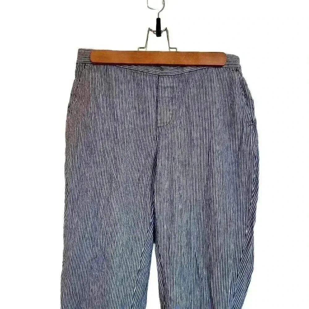 Banana Republic Women's Hayden Fit Navy & White Striped Stetch Linen Blend Pull